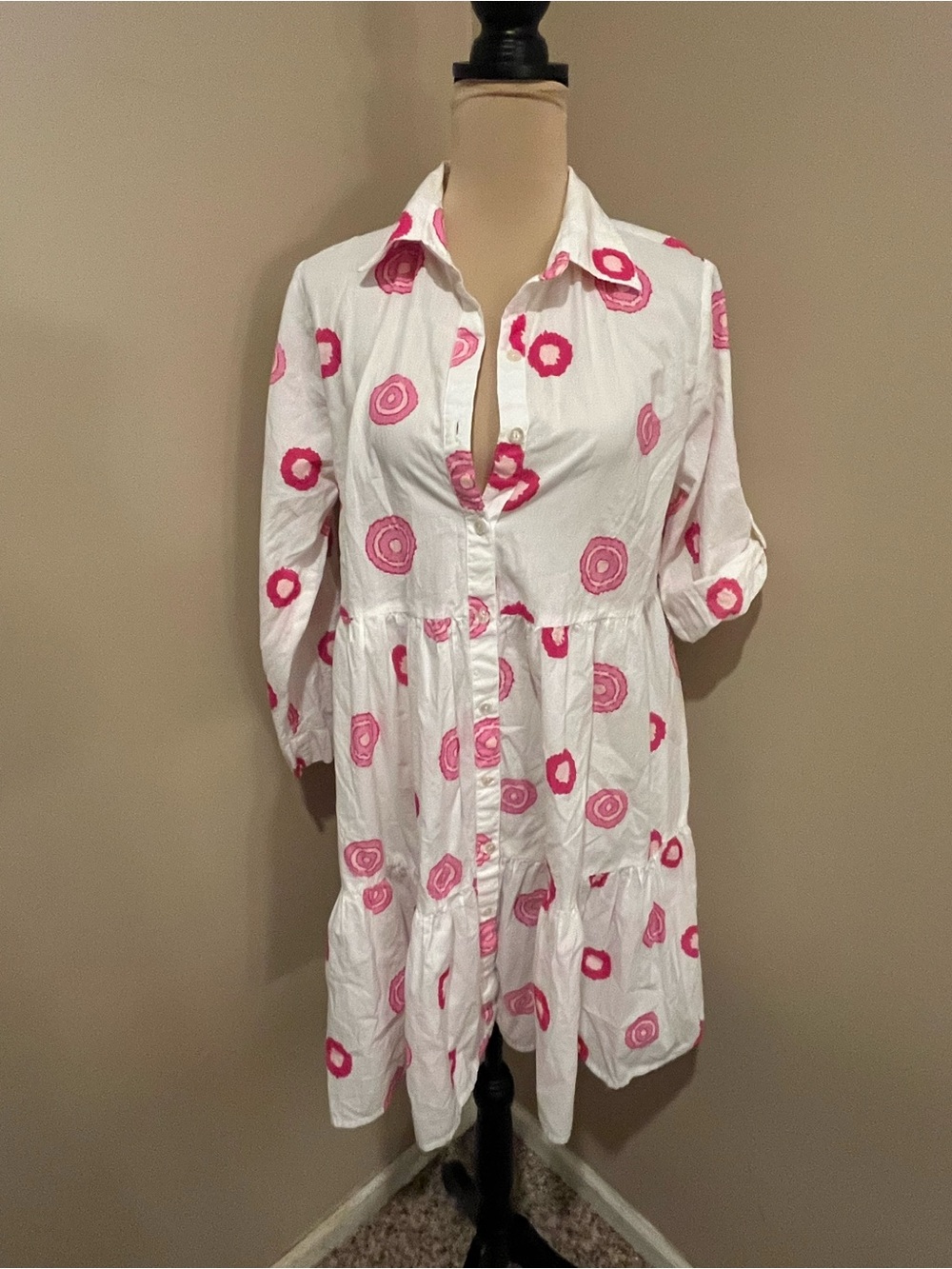 Dress Addict  Printed Button-Up Tiered Loose Fit Cotton Mini, size Small